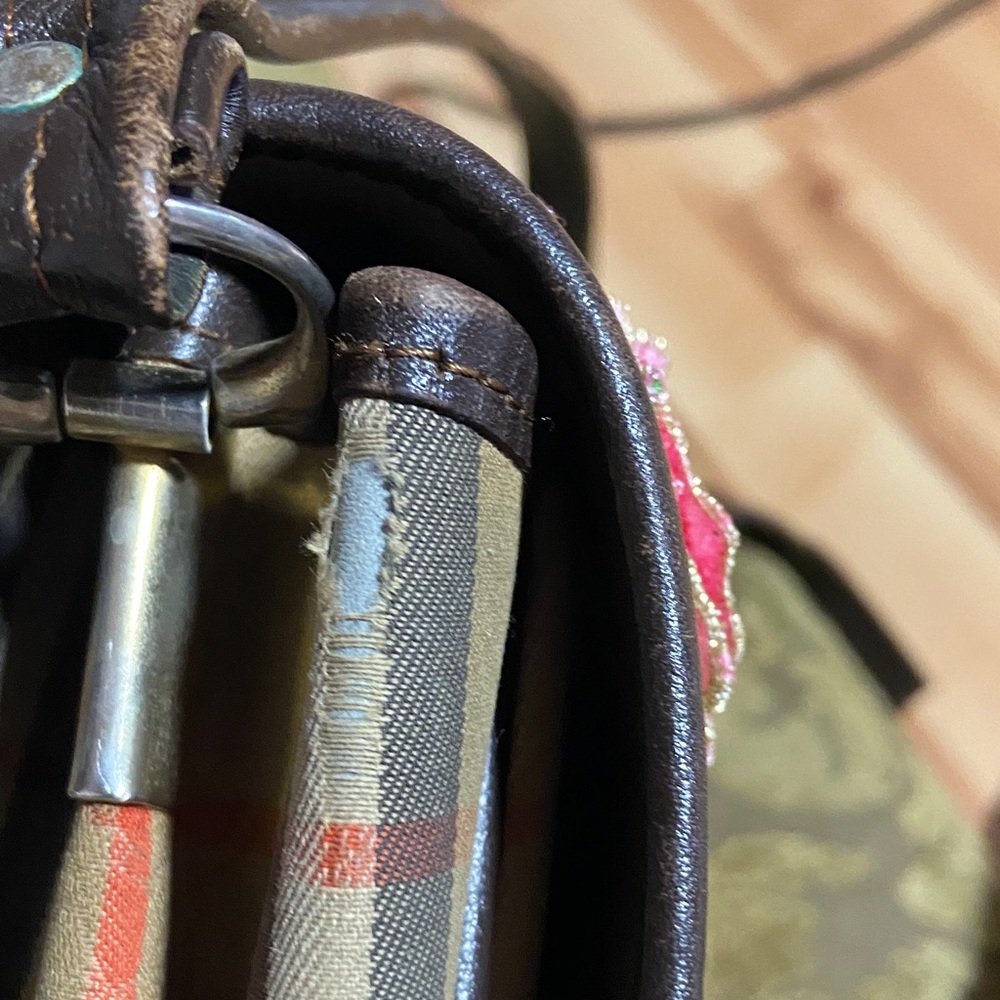 Burberry Plaid Crossbody with Pink & Orange Floral Appliqués - Picture 11 of 13
